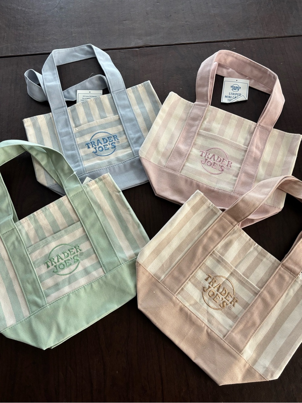 Trader Joe's striped reusable mini tote bags 4 pack bundle
